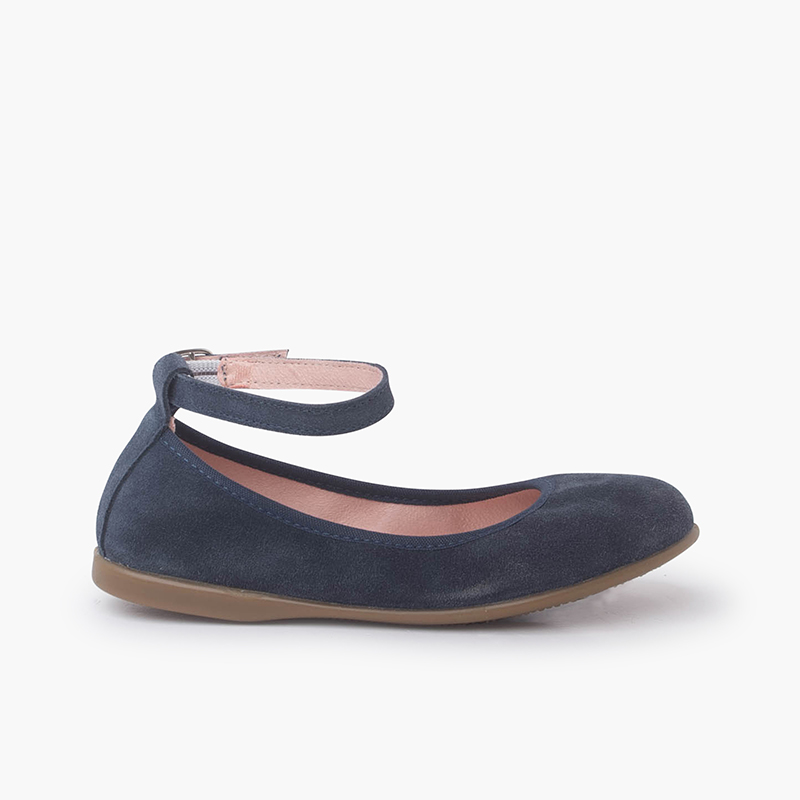 Suede flexible ballerinas with strap Blue