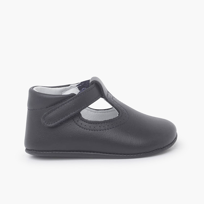 Baby T-bar shoes with loop fasteners Navy Blue