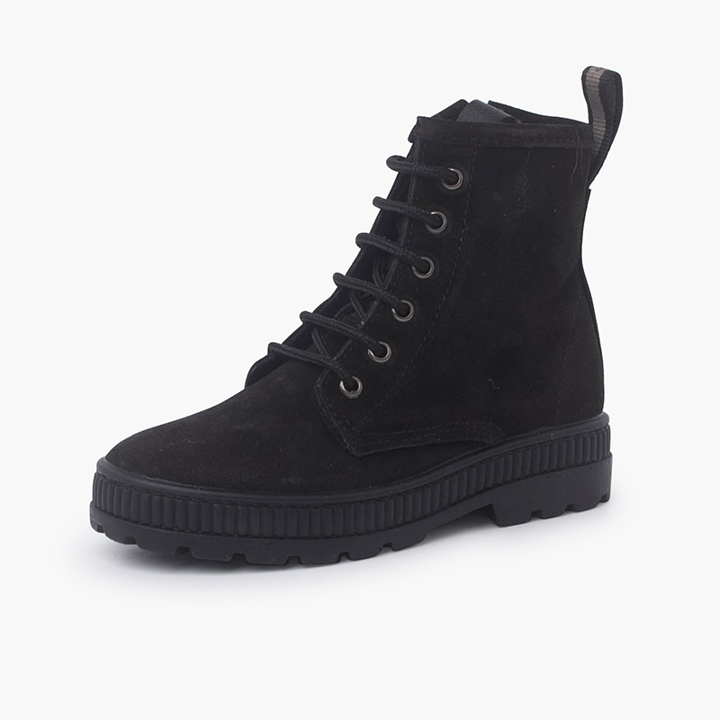 Kids Military Style Suede Boots Black