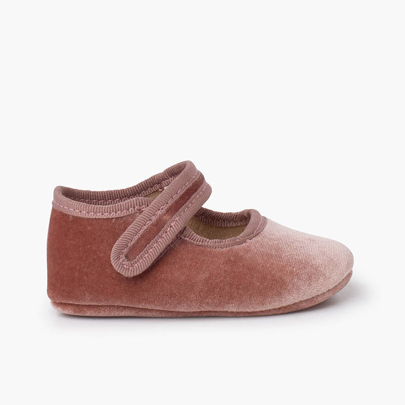 Baby velvet Mary Janes with hook-and-loop fastening Blush pink