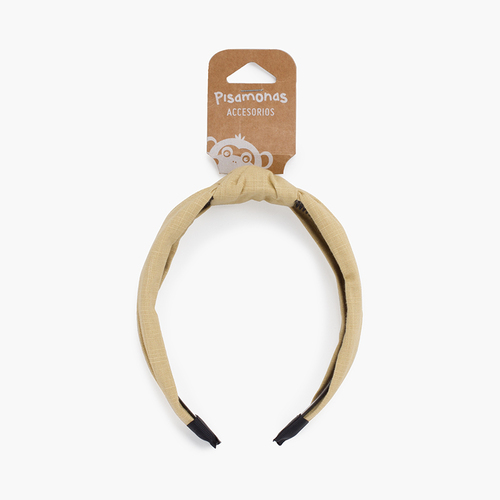 Wide linen knot headband Beige