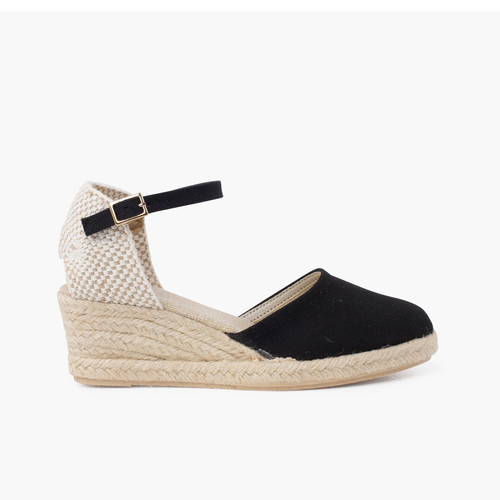 Women's wedge espadrilles with buckle Black