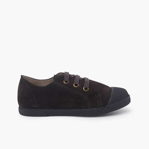 Suede trainers with rubber toe cap and laces   Grey