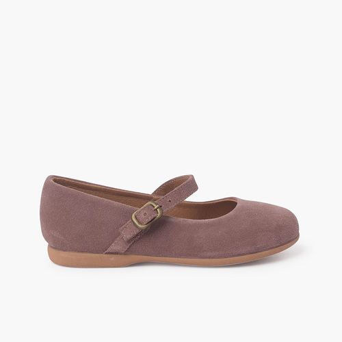 Flat suede dress shoes with fine buckle fastening Nude