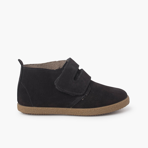Suede Booties Wide Adherent Strip Grey