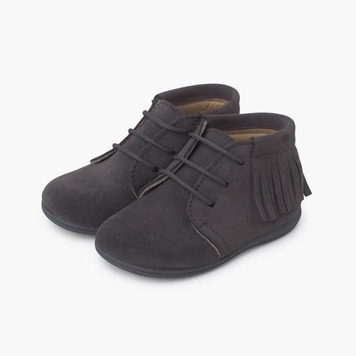 Fringed Lace-Up Boots First Steps Grey