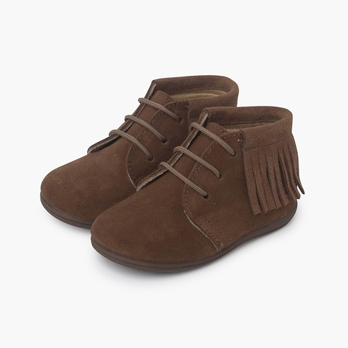 Fringed Lace-Up Boots First Steps Taupe