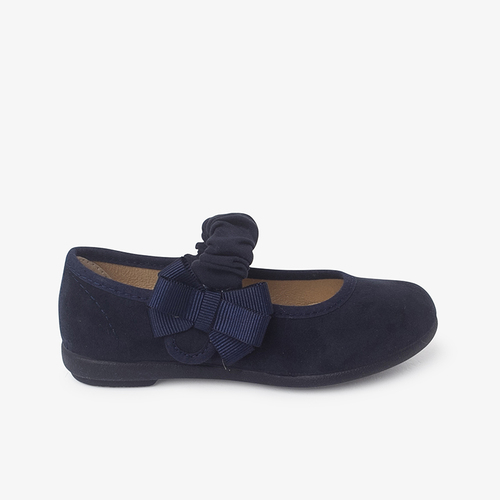 Ruffled ribbon Mary Janes with bow Navy Blue