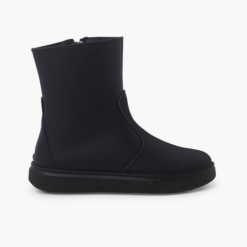 Leather Boots With Side Zipper and Reinforcement Navy Blue