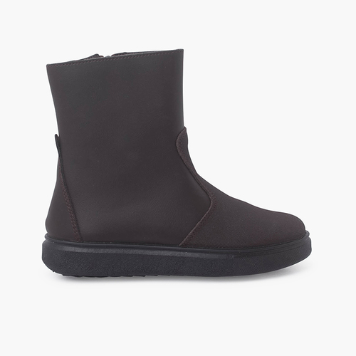 Leather Boots With Side Zipper and Reinforcement Brown