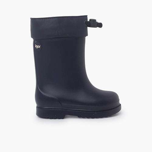 Sheepskin lining wellies adjustable fastener Navy Blue