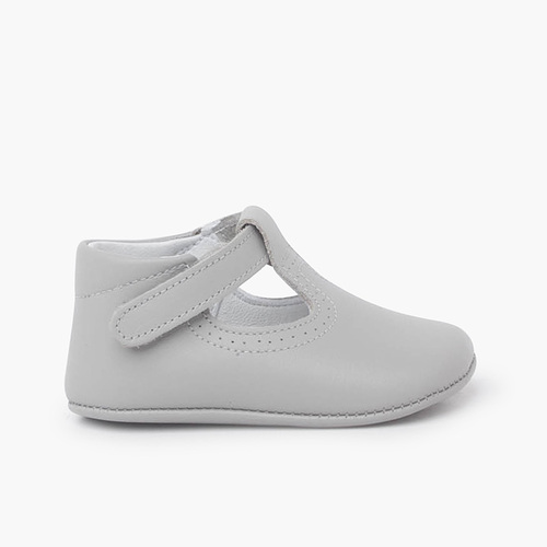 Baby T-bar shoes with loop fasteners Grey