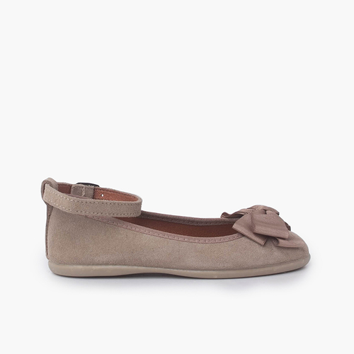 Girl's Ballerinas Double Bow and Bracelet Taupe