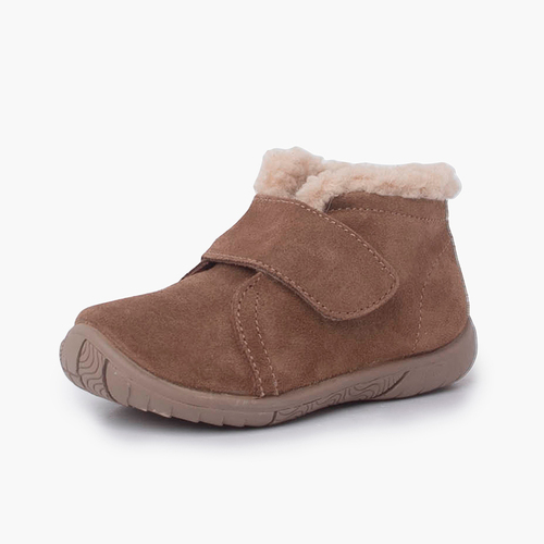 Boot with lamb's wool collar and pull-on strap Taupe