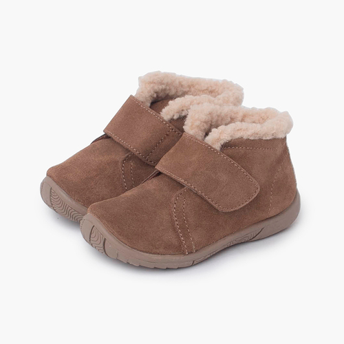 Boot with lamb's wool collar and pull-on strap Taupe