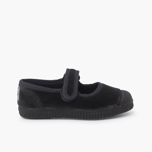 Velvet Mary Janes Rubber Toe Grey
