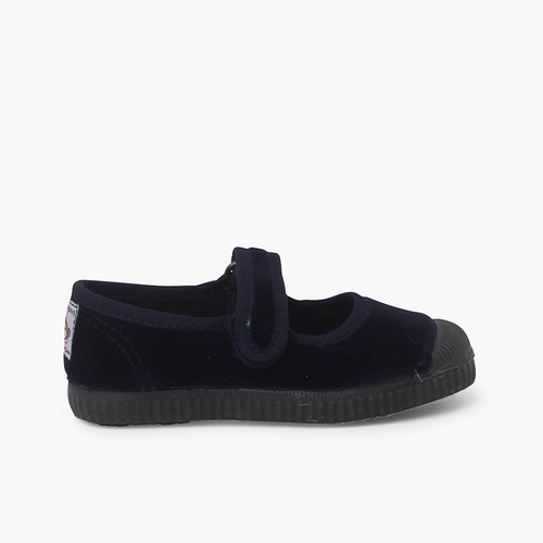 Velvet Mary Janes Rubber Toe Navy Blue