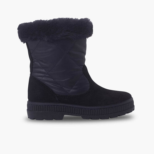 Padded Fur Collar Boots Navy Blue