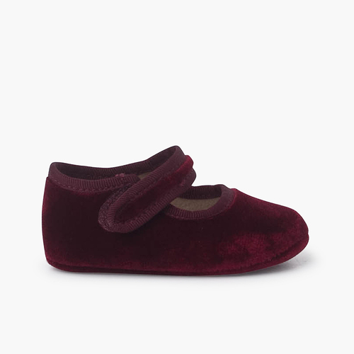 Baby velvet Mary Janes with hook-and-loop fastening Burgundy