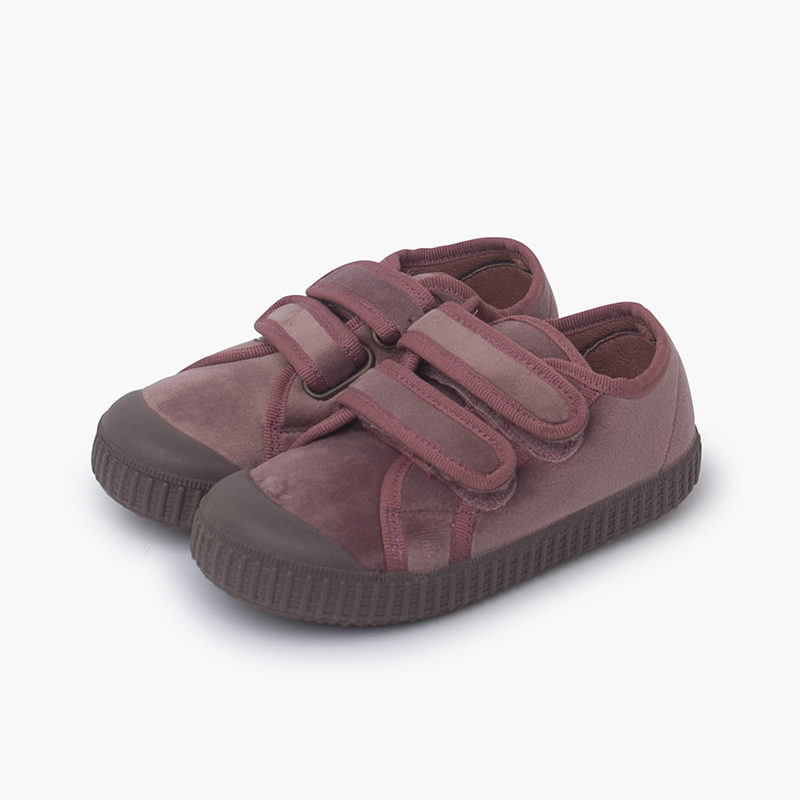 Velvet trainers double hook and loop fastener Blush pink