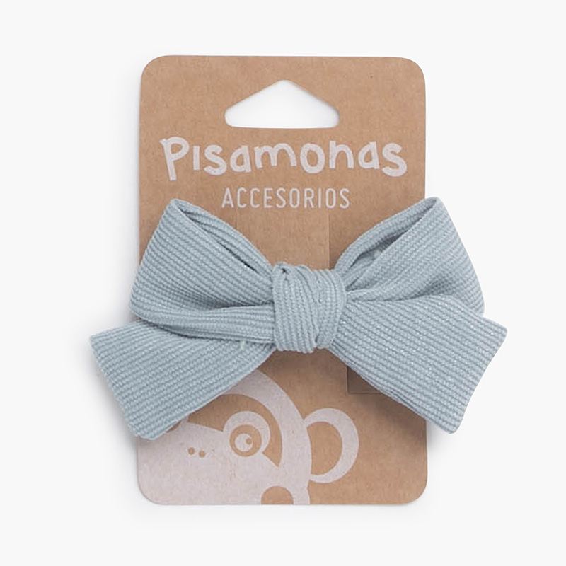 Micro corduroy bow hair duck clip Blue Klein