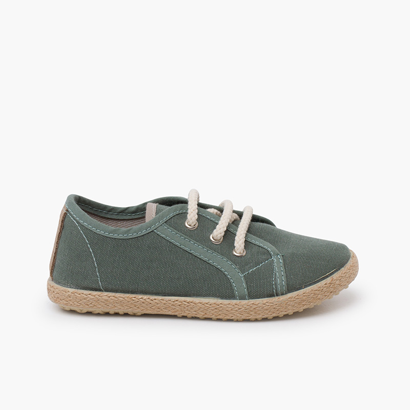 Canvas lace-up trainers espadrille style eucalyptus green