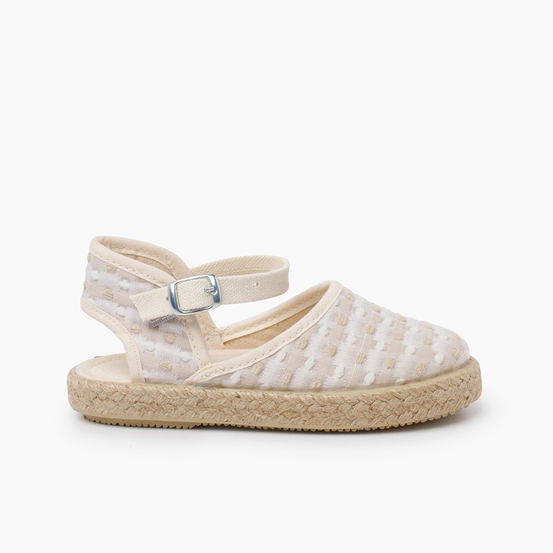 Espadrilles plumeti embroidered squares Beige