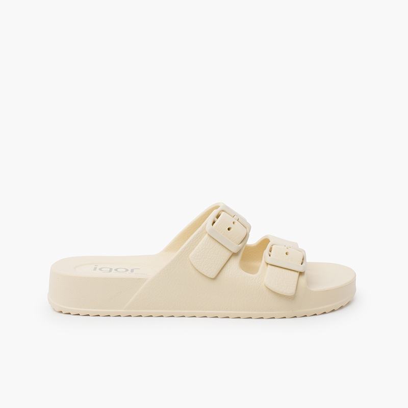 Lightweight EVA Rubber Sandals double buckles ivory