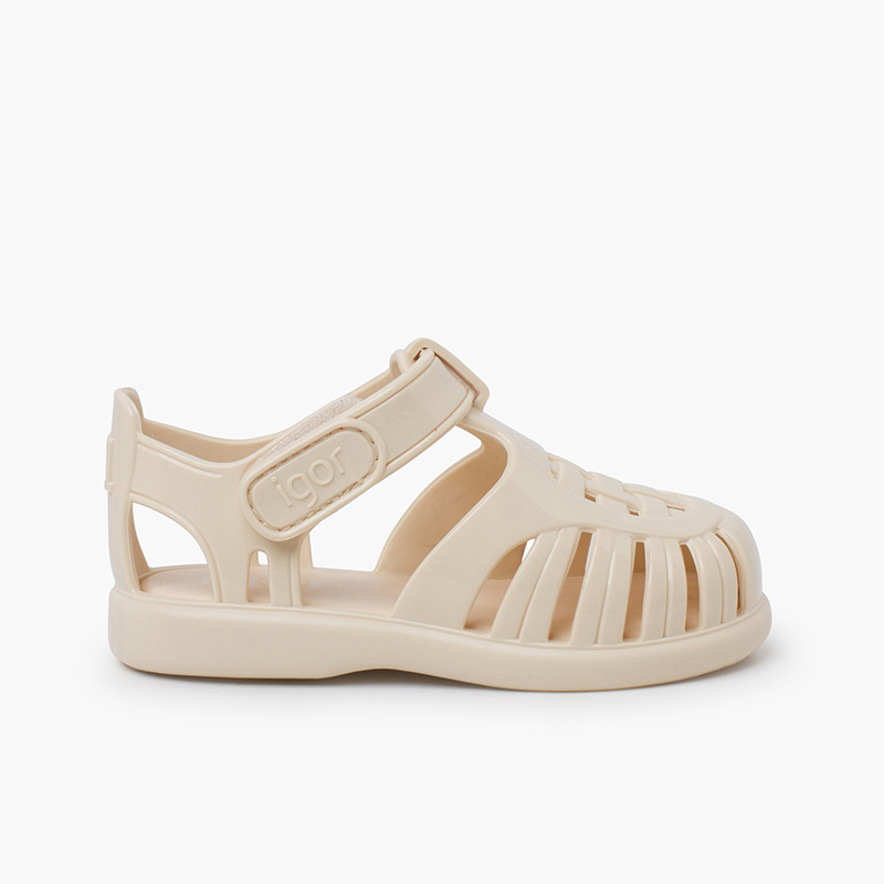 Glossy Jelly Sandals Adhesive Strap ivory