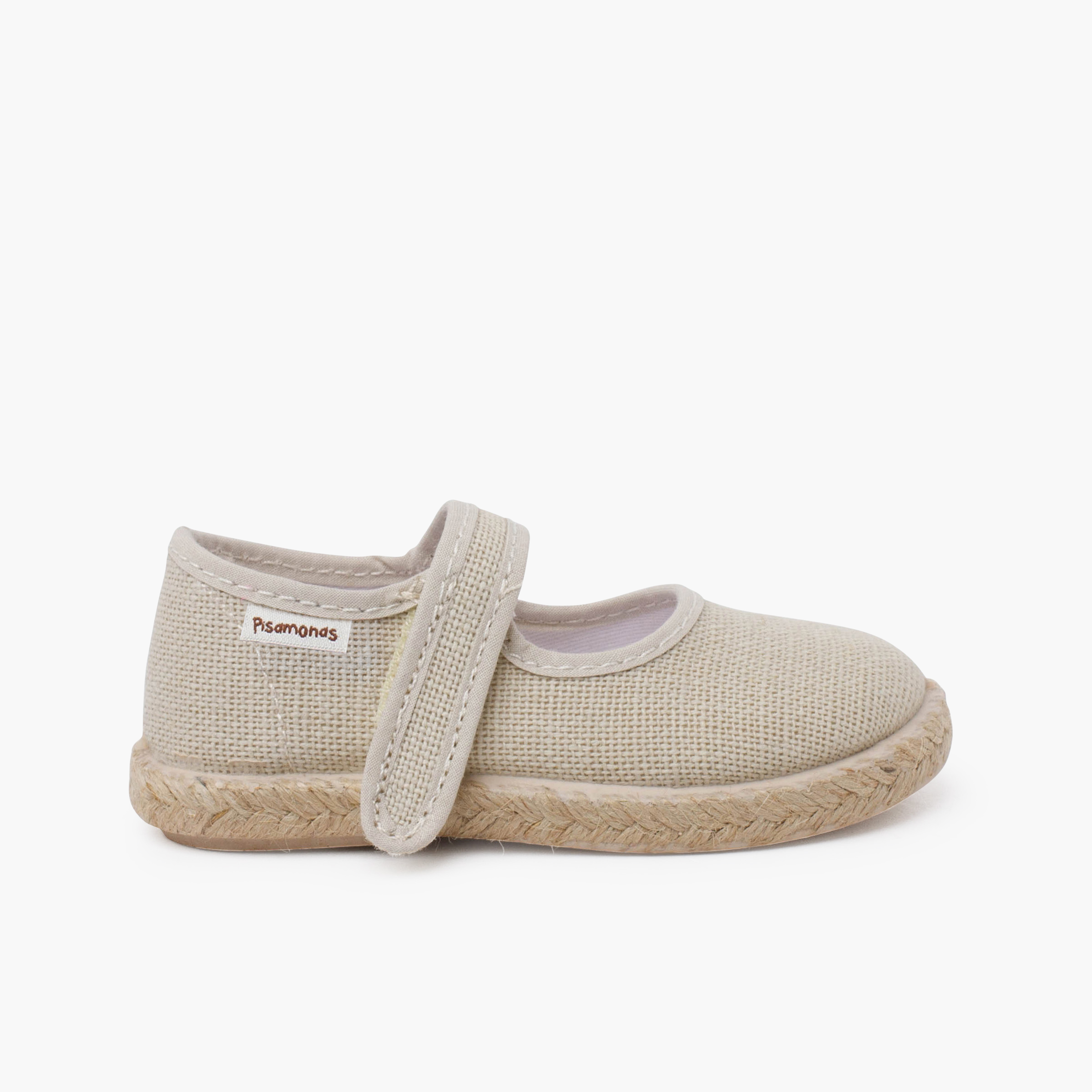 Linen Mary Janes with espadrille sole and hook-and-loop closure Beige