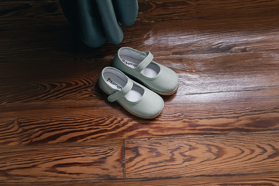 Linen Mary Janes with espadrille sole and hook-and-loop closure