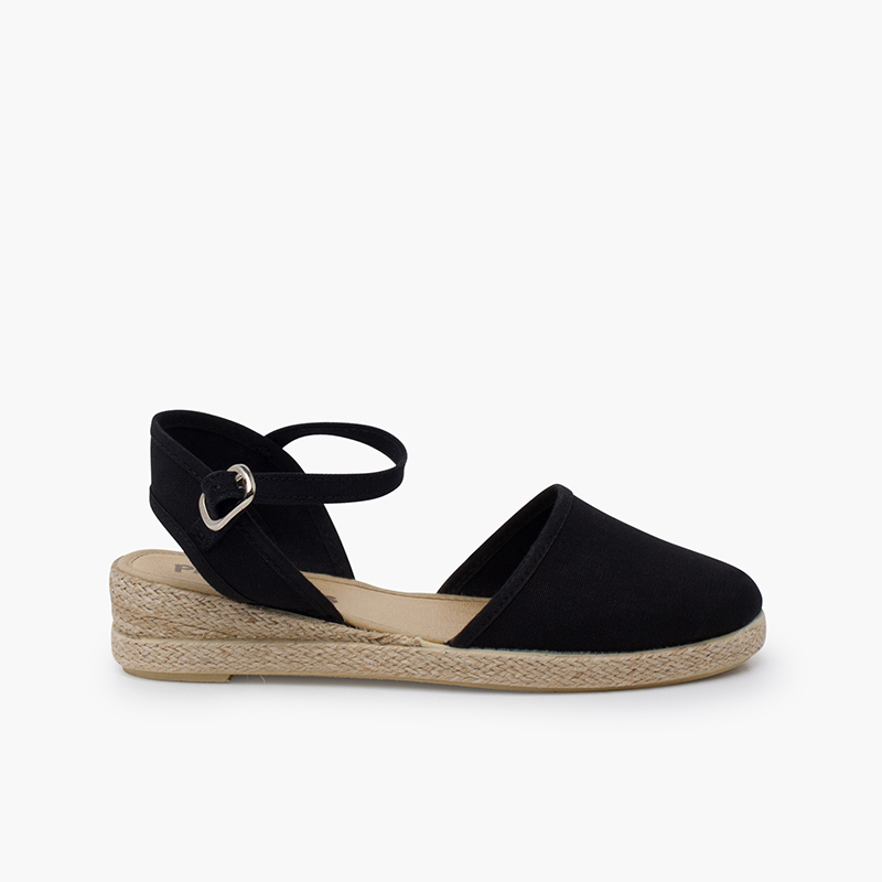Wedge espadrilles buckle fastening Black