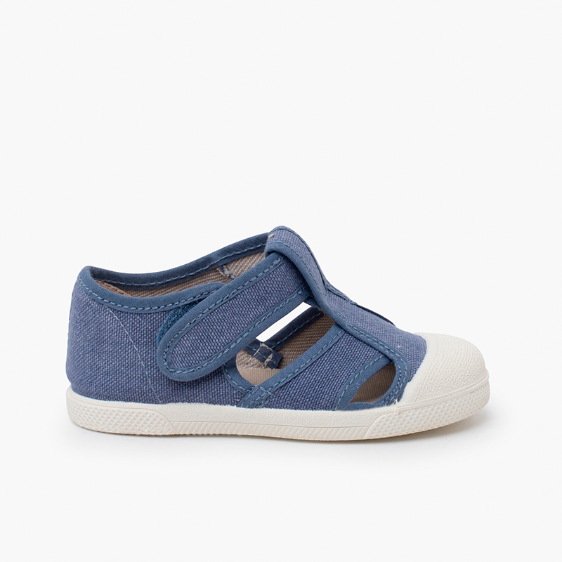 Eco canvas sandals rubber toecap Blue denim