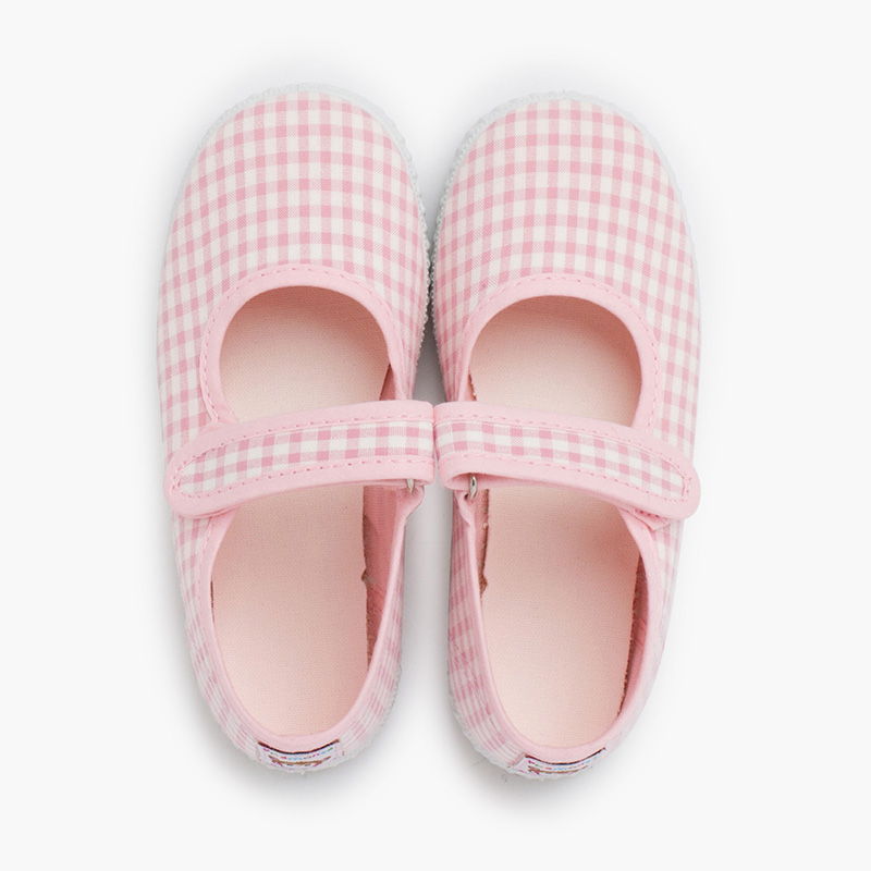 Checked Mary Janes trainers adhesive strap Pink