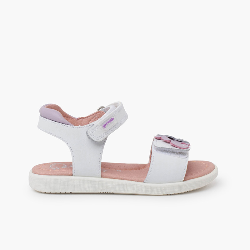 Girl's leaf sandals hook-and-loop fasteners White