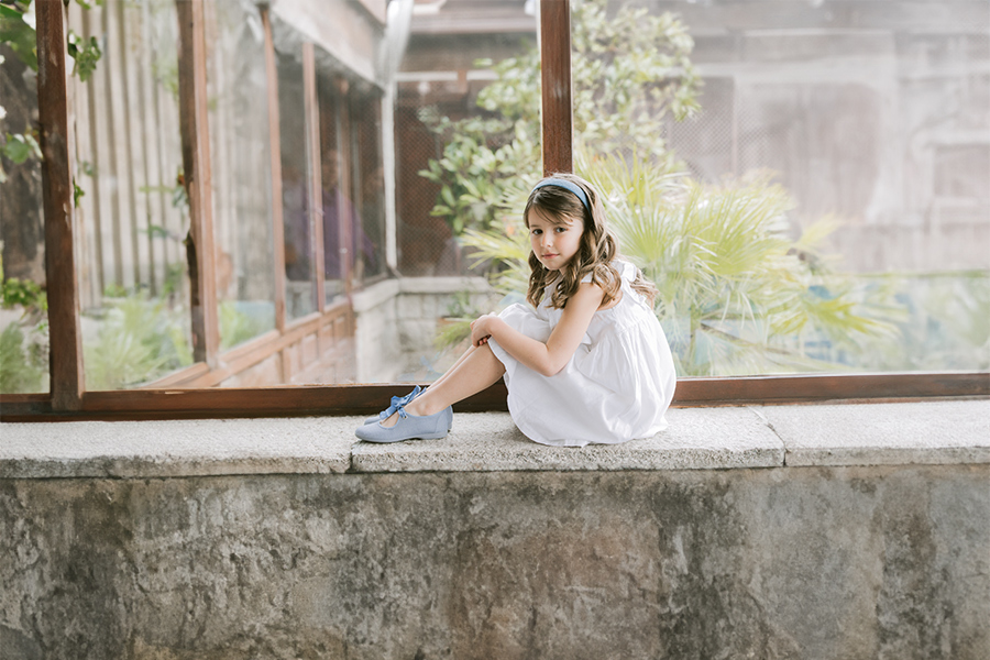 Linen Mary Janes with faille bow fastening