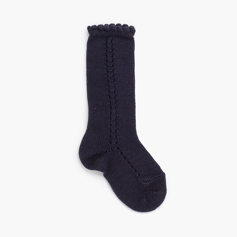Lateral openwork perlé socks Navy Blue