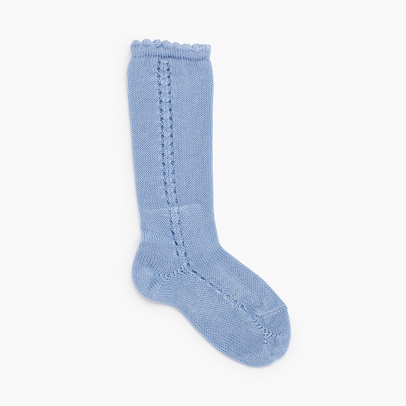 Lateral openwork perlé socks Bluish