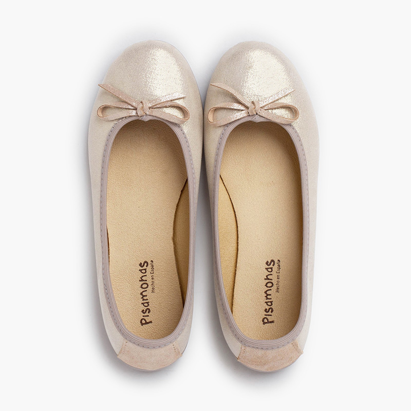 Shiny ballet pumps with bow Champagne