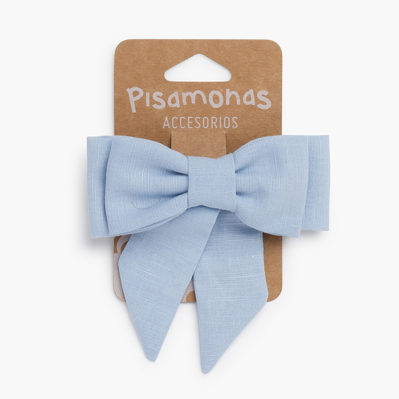 Linen bow hair clip Pastel Blue