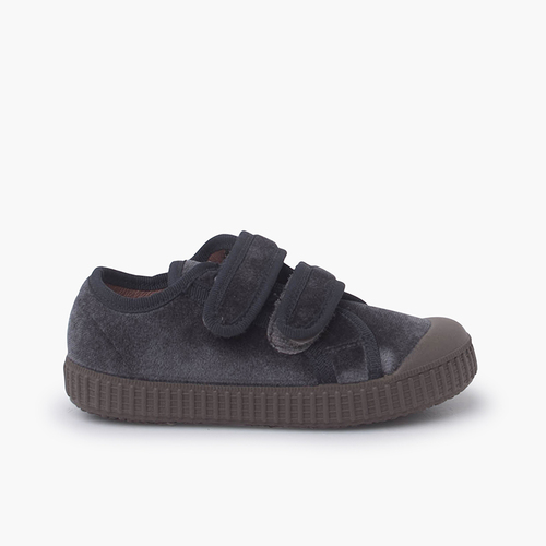 Velvet trainers double hook and loop fastener Grey