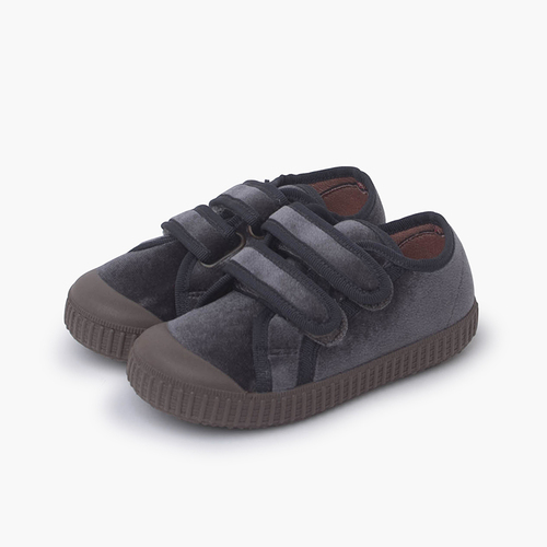 Velvet trainers double hook and loop fastener Grey
