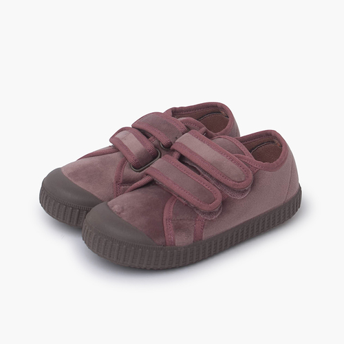 Velvet trainers double hook and loop fastener Blush pink