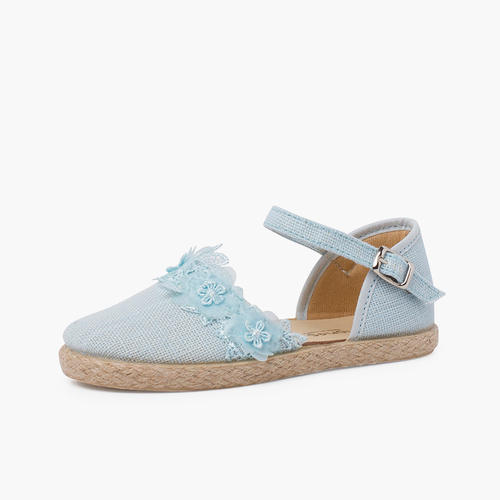 Ceremony espadrilles with lace Sky Blue