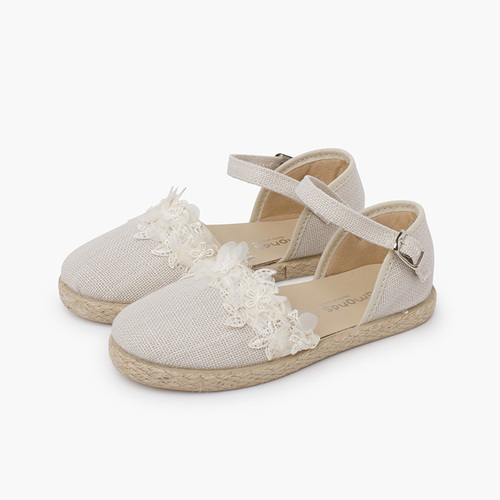 Ceremony espadrilles with lace Beige