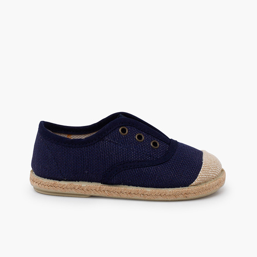 Linen trainers without laces jute toecap Navy Blue
