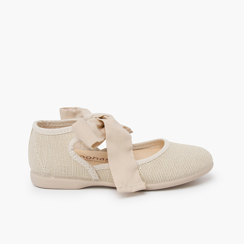 Low-cut Mary Janes wide bow Beige