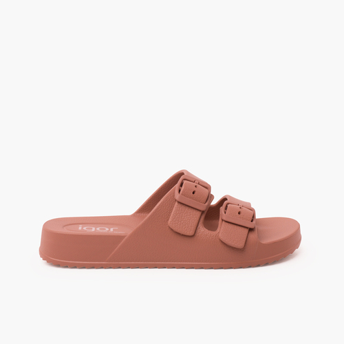 Lightweight EVA Rubber Sandals double buckles Terracota