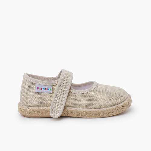 Linen Mary Janes with espadrille sole and hook-and-loop closure Beige