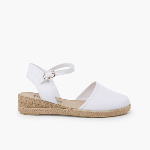 Wedge espadrilles buckle fastening White
